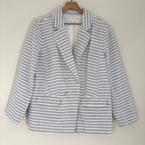 J Jill Modern Spectator Stripe Double Breasted Blazer Jacket Women XL Nautical - Picture 2 of 12